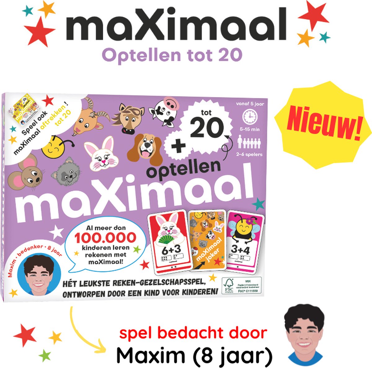 maXimaal voordeelset 4 spellen: Optellen tot 20 + Aftrekken tot 20 + Maaltafels + Deeltafels | Kaartspel | Bedenker: Maxim (8 jaar) | Optellen, aftrekken tot 20, maaltafels, deeltafels, rekenen wordt kinderspel | Meng & speel met alle spellen! — afbeelding 10