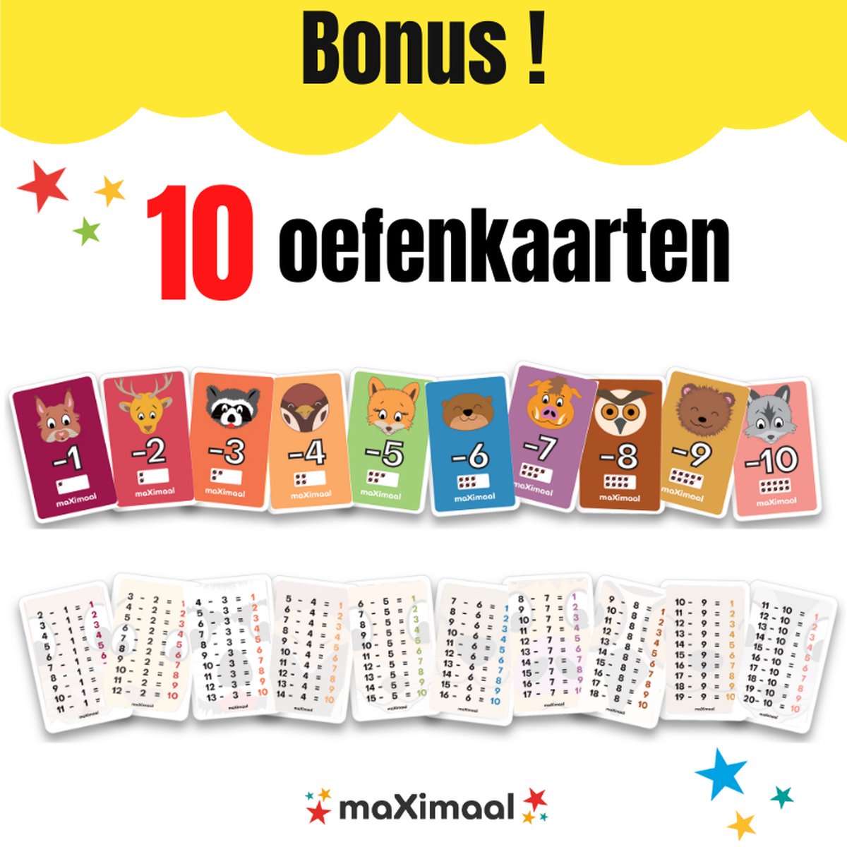 maXimaal voordeelset 4 spellen: Optellen tot 20 + Aftrekken tot 20 + Maaltafels + Deeltafels | Kaartspel | Bedenker: Maxim (8 jaar) | Optellen, aftrekken tot 20, maaltafels, deeltafels, rekenen wordt kinderspel | Meng & speel met alle spellen! — afbeelding 18