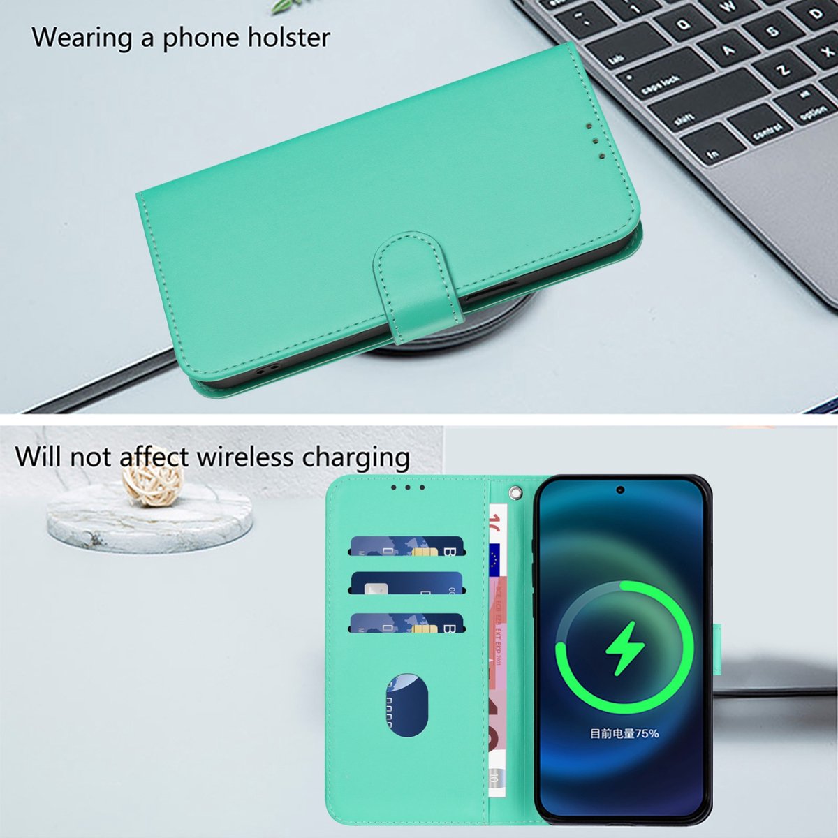 Mobigear Telefoonhoesje geschikt voor Apple iPhone 16 Plus Hoesje | Mobigear Urban Wallet Bookcase Portemonnee | Pasjeshouder voor 3 Pasjes | Telefoonhoesje voor Pinpas / OV Kaart / Rijbewijs - Groen