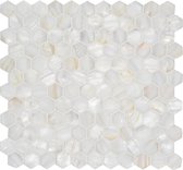 Mozaiëk Oyster Pearl Shell White hexagon 23mm - op matje 300x300x2mm - verkoop per stuk 0.09M2