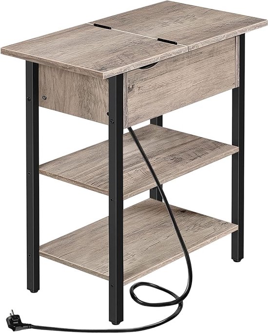 Bijzettafel, flip -top banktafel met laadstation en plank, smal