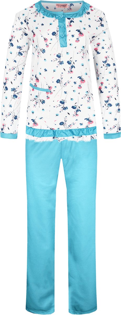 Dames pyjama gebloemd turqoise XXXL
