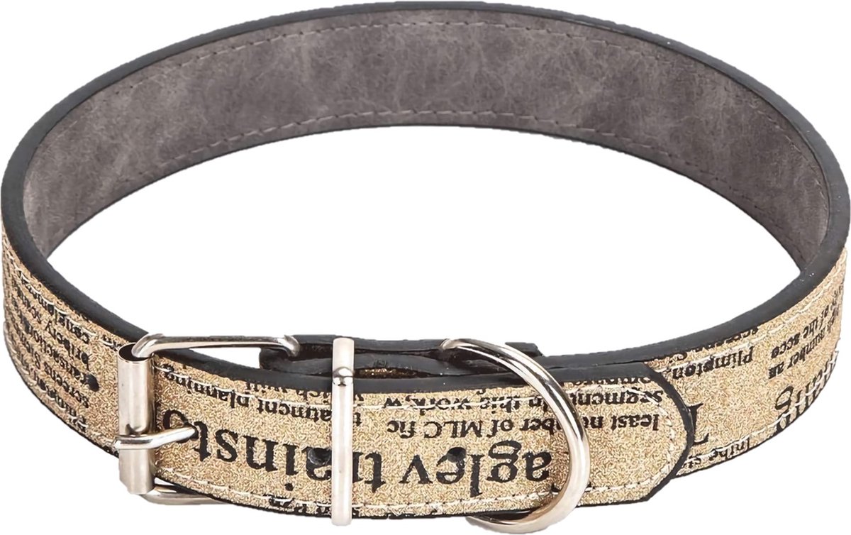 Nobleza Hondenhalsband lederlook - Halsband grote hond - Maat XL - Verstelbaar 41 / 53 cm - Lengte 58 cm - Breedte 3 cm - Goud