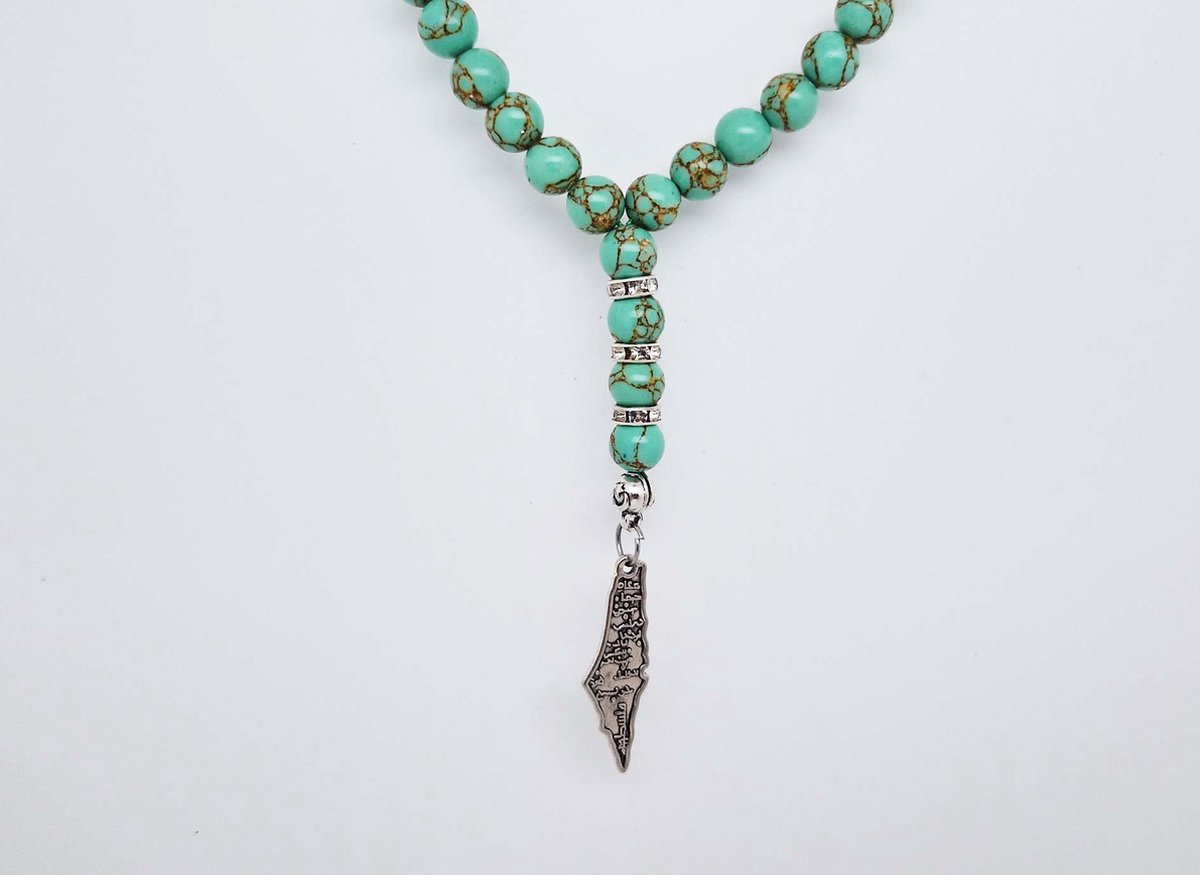 Handgemaakte Natuurstenen Autohanger "Groen howliet gesponnen goud "- Met metalen hanger "Palestina" - 8 mm diameter van de korrel- Mooie accessoire en decoratie voor de auto