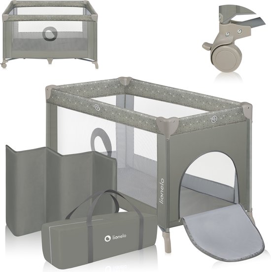 Campingbedje 3 in 1 - Baby Bed / Inklapbare Box / Reisbedje - 60x120 cm - 0-36 maanden / tot 15 kg - MET comfort MATRAS - Zij-ingang met rits - Wielen - Transporttas - Lionelo Stefi Babybed Babybox Ledikant