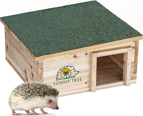 Sunny Tree Maison pour hérisson – Maison pour hérisson en bois étanche avec plaque de base et Labyrinth – Mangeoire pour hérisson pour l'extérieur – Protège les hérissons de la pluie et des prédateurs