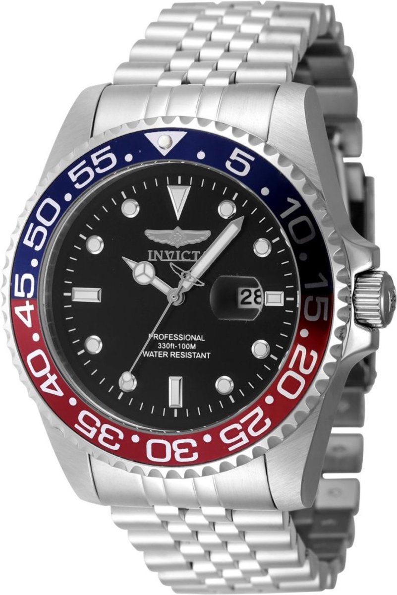 Invicta Pro Diver 48388 Heren Horloge - Waterdicht - Analoog - Quartz Uurwerk - Roestvrij Staal met zwarte Wijzerplaat - 47mm