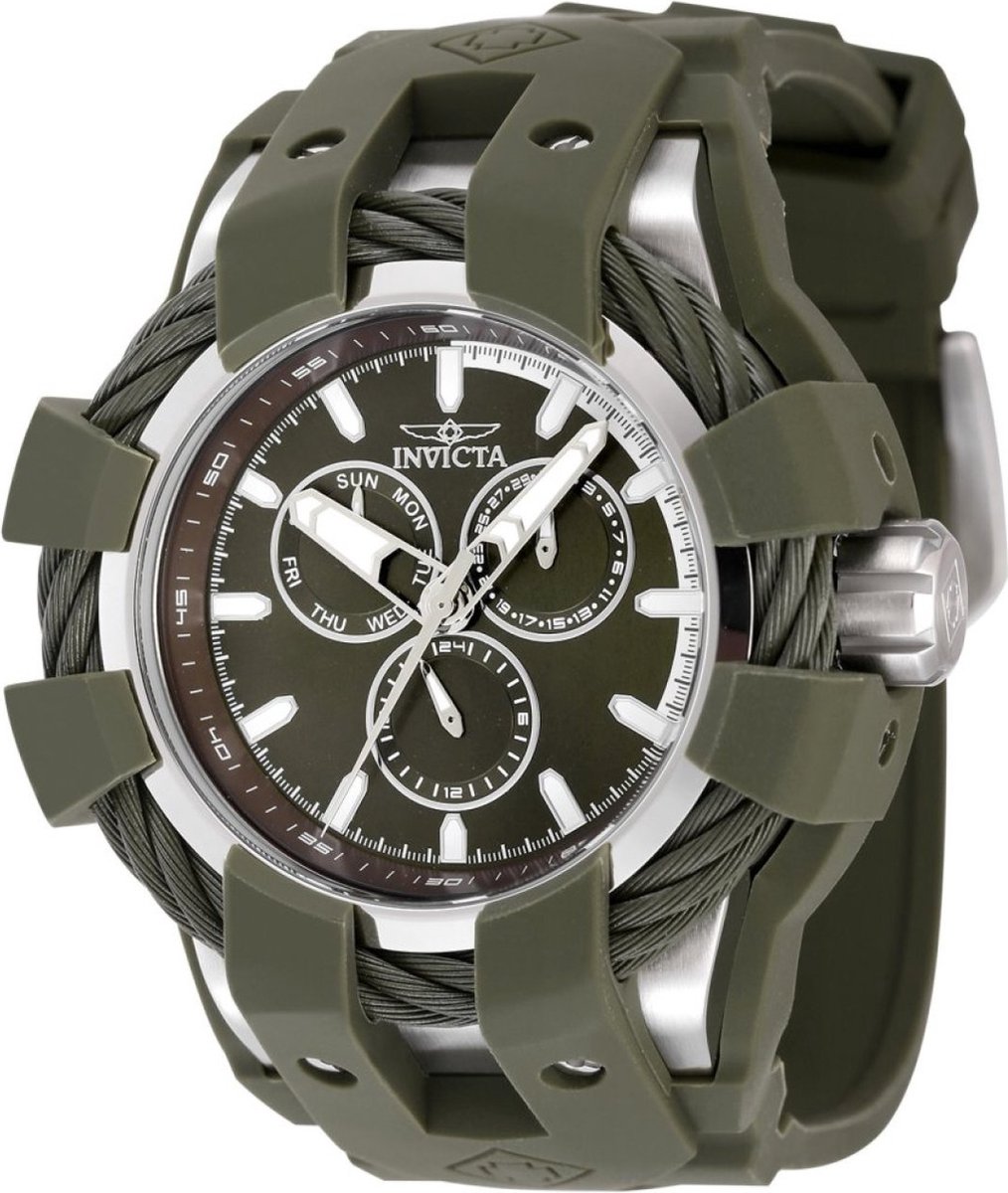 Invicta Bolt 47837 Heren Horloge - Waterdicht - Analoog - Quartz Uurwerk - Roestvrij Staal met groene Wijzerplaat - 50mm