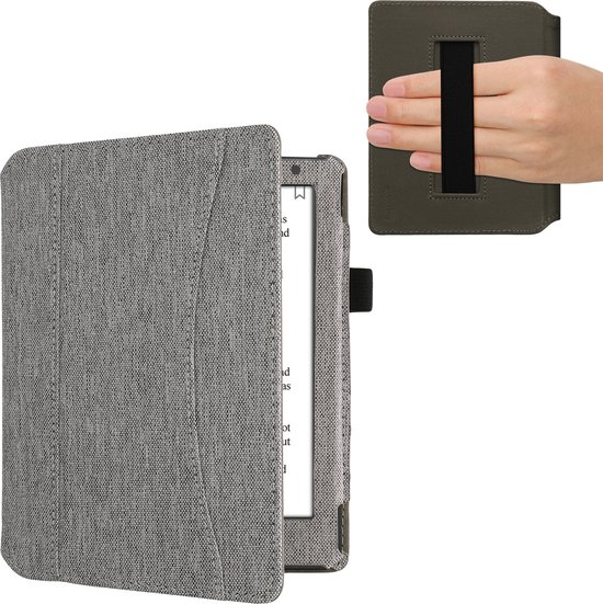 kwmobile Étui à rabat pour liseuse compatible avec Kobo Aura H2O Edition 2 - Avec poignée - En gris clair