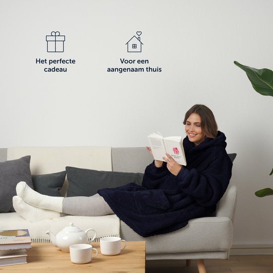 Couverture à capuche en polaire Blumtal avec manches - Couverture confortable portable - couverture à capuche avec 2 poches avant et capuche petite - Bleu foncé