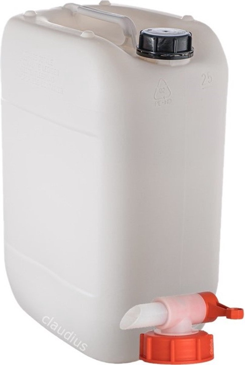 Jerrycan 20 Liter | met kraan | geschikt voor water | UN gekeurd | benzine | handig stapelbaar | food grade | inclusief dop | totaal te legen | noodpakket