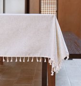 Nappe à Franges - 260 x 145 cm Nappe en Lin et Polyester Imperméable - Beige