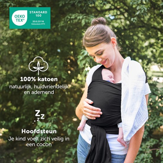 Laleni Draagdoek voor Pasgeborenen tot 15 kg in Katoen - Omslagdoek OEKO-TEX gecertificeerd - Newborn Babydraagzak 5,10m lang - Fysiologische Kinderdraagzak - Zwart van Merkloos — afbeelding 5
