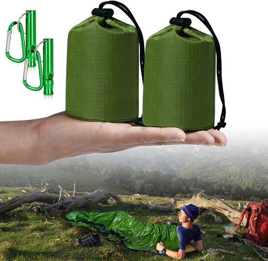 Nood Slaapzak - 2Stuk - Nooddeken - Waterdichte Overlevingsdeken - 210*90cm - PE - Reddingsdeken - Isolatiedeken - Survival Slaapzak - Emergency Sleeping Bag - Nood Tent - Noodtent - Buiten/Wandelen/Kamperen/Hiken - Noodpakket - Noodfluit & Opbergtas