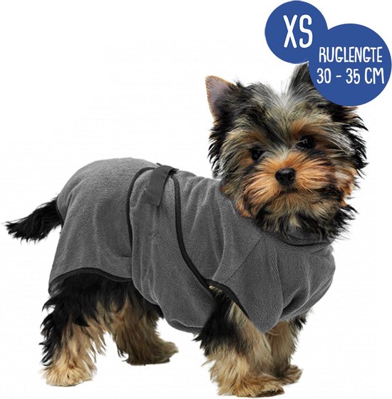 Royal Dry Badjas Hond - Microvezel Hondenbadjas - XS - Ruglengte 30-35 cm - Grijs
