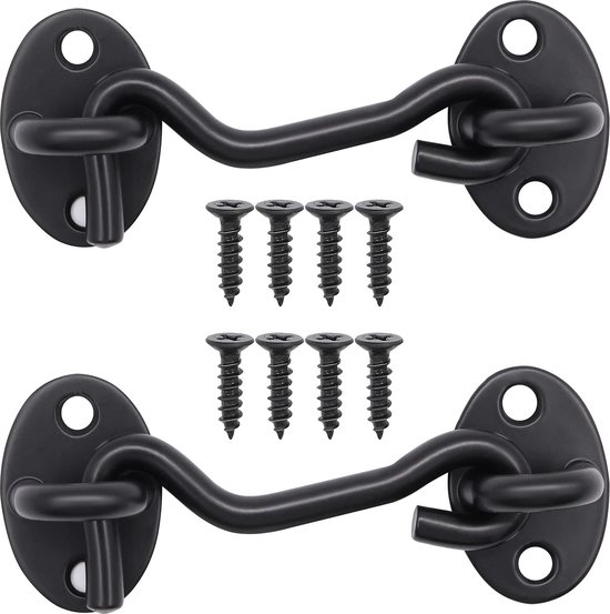 2 pièces - 3 pouces - Loquet de porte - serrure de porte de hangar - crochets de cabine - loquet à œil - acier inoxydable - noir - Serrure à loquet - serrure - pour hangars, garages, granges, portes coulissantes