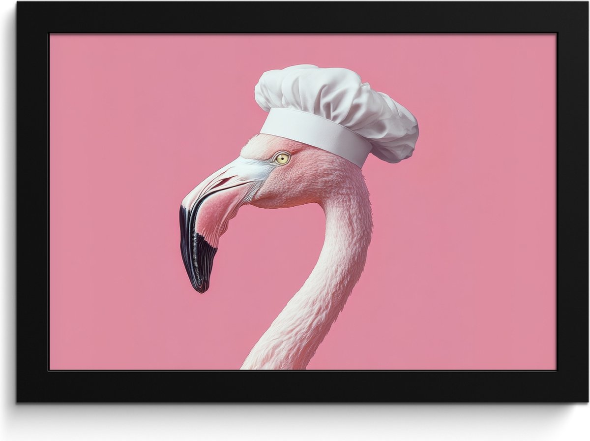 FrameYourWall Fotolijst inclusief poster - Posterlijst 30x20 cm - Posters - Flamingo - Roze - Koksmuts - Vogel - Foto in lijst - Keuken decoratie muur - Wanddecoratie accessoires - Muurdecoratie - Schilderijen Koksmuts - Flamingo
