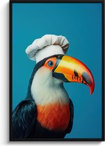 Cadre photo avec poster - Cadre poster 80x120 cm - Posters - Toucan - Perroquet - Vogel - Toque de chef - Photo encadrée - Décoration murale Cuisine - Accessoires de Décoration murale - Décoration murale - Peintures