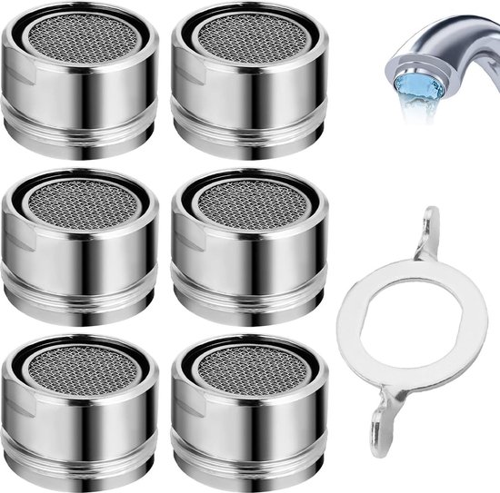 12 stuks straalregelaar M24 waterkraan zeef inzet perlatoren buitendraad 24 mm mengmondstuk inzetstuk met roestvrijstalen & ABS-filter incl. 14 afdichtingen, 1 perlatoren sleutel - spaarstraalregelaar