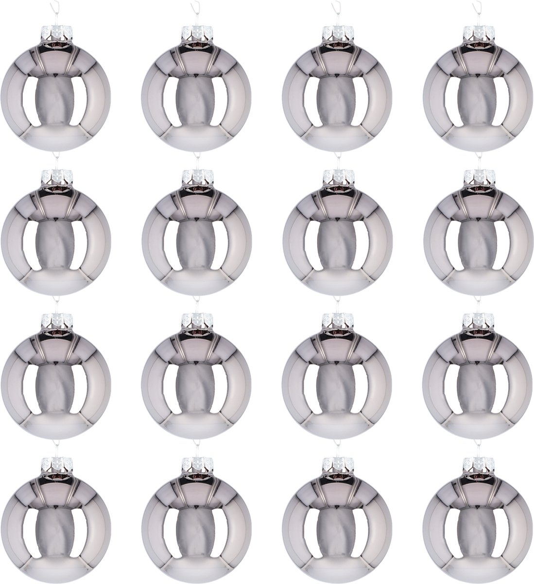 Glazen kerstballen - Set van 16 stuks/80mm - Luxe kerst decoratie - Sfeervolle kerstversiering voor in de kerstboom - Glas - Zilver Glans