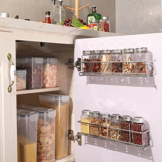 X-cosrack Kruidenrek voor wandmontage, 5 etages, in hoogte verstelbare hangende kruidenhouder, organizer voor keukenkast, kastdeur, voorraadkamer, dubbel gebruik kruidenhouder met haken, zwart