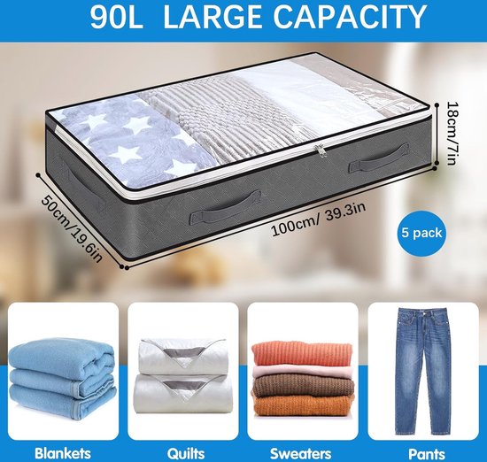 Opbergdozen voor onder het bed - Set van 2 - Met wieltjes - Metalen frame - Organizer