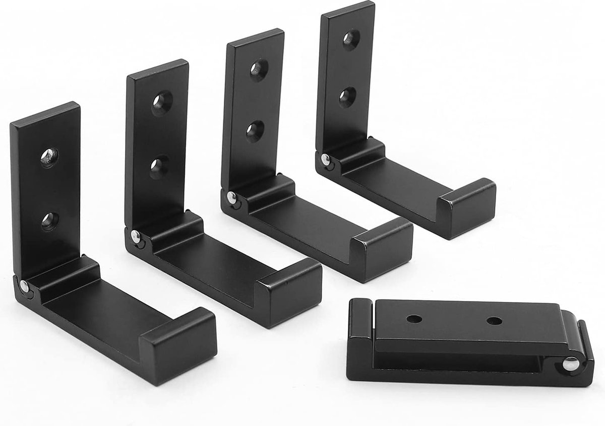 JGS ® Fraaie Set van 5 Opvouwbare Wandhaken voor Diverse Toepassingen in Stijlvol Mat Zwart Design