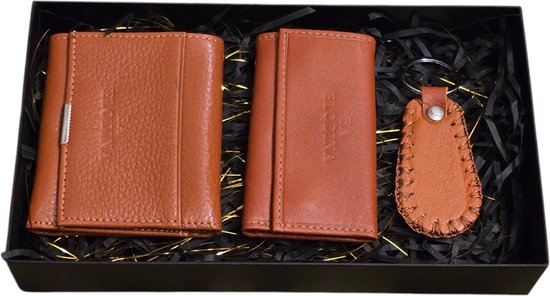 Elodina - coffret cadeau en cuir portefeuille, pochette à clés et porte-clés - Coffret cadeau