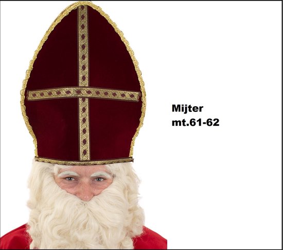 Sinterklaas mijter - Hoofddeksel van stof met gouden kruis - 61/62 cm