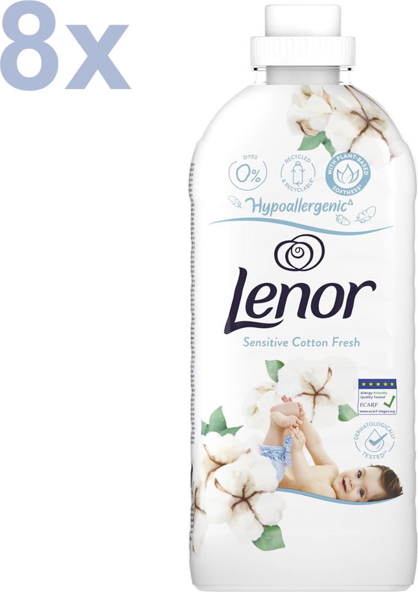 Goedkoopste Lenor - Sensitive - Cotton Fresh - Hypoallergenic - Wasverzachter - 8x 1200ml - 384 Wasbeurten - Voordeelverpakking