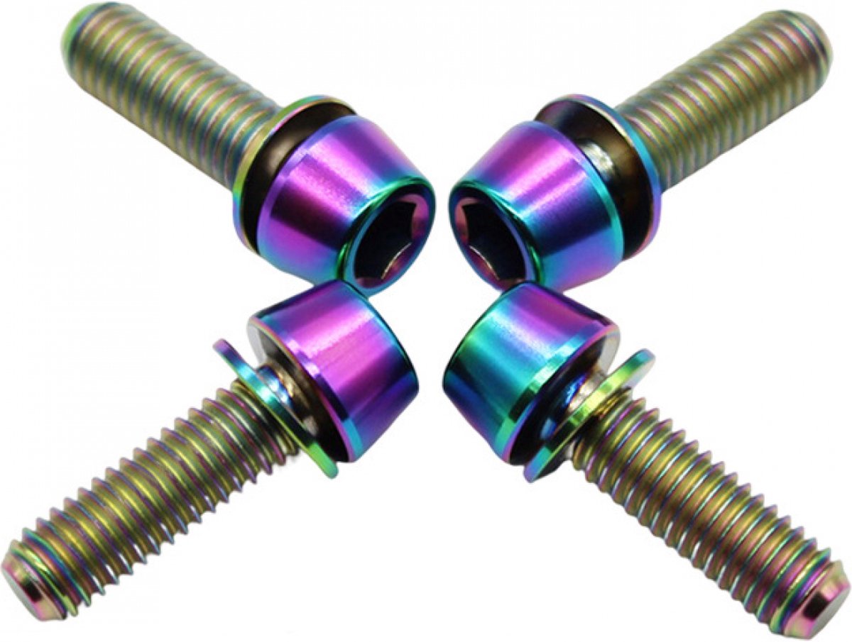Fiets Stuurpen Bolt - 6 stks Titanium Legering M5 x 18mm Bouten Schroef Met Sluitringen Set Voor MTB Fiets Stuurpen (kleurrijk