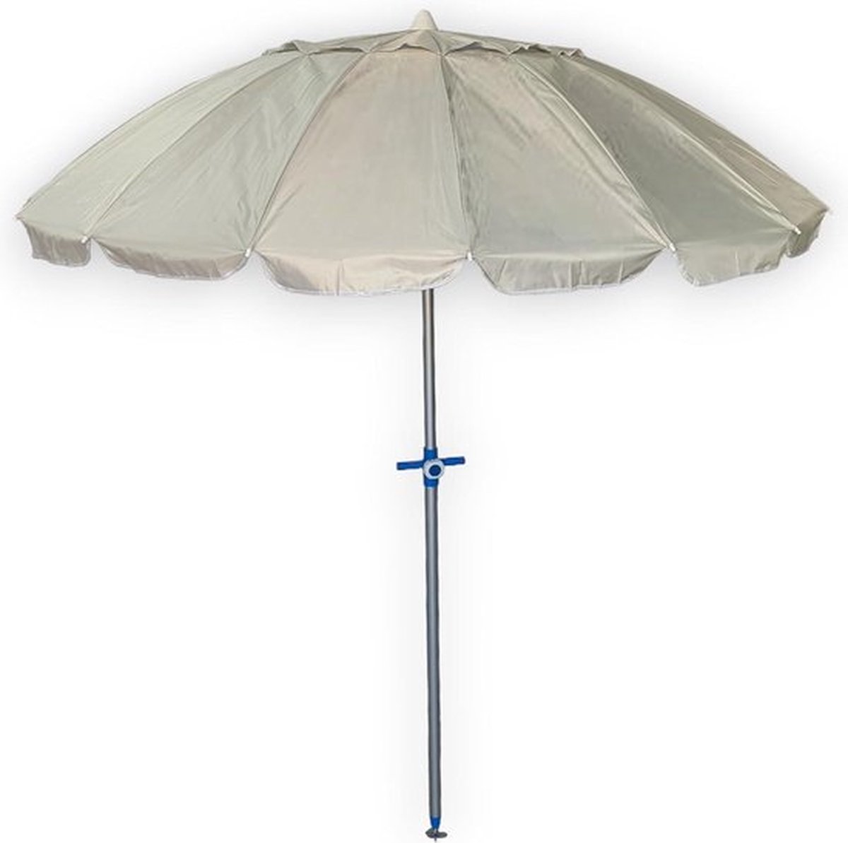 Large 200cm UV protection parasol with aluminum frame, 16 fiberglass ribs, and polyester fabric in Parasol XL.