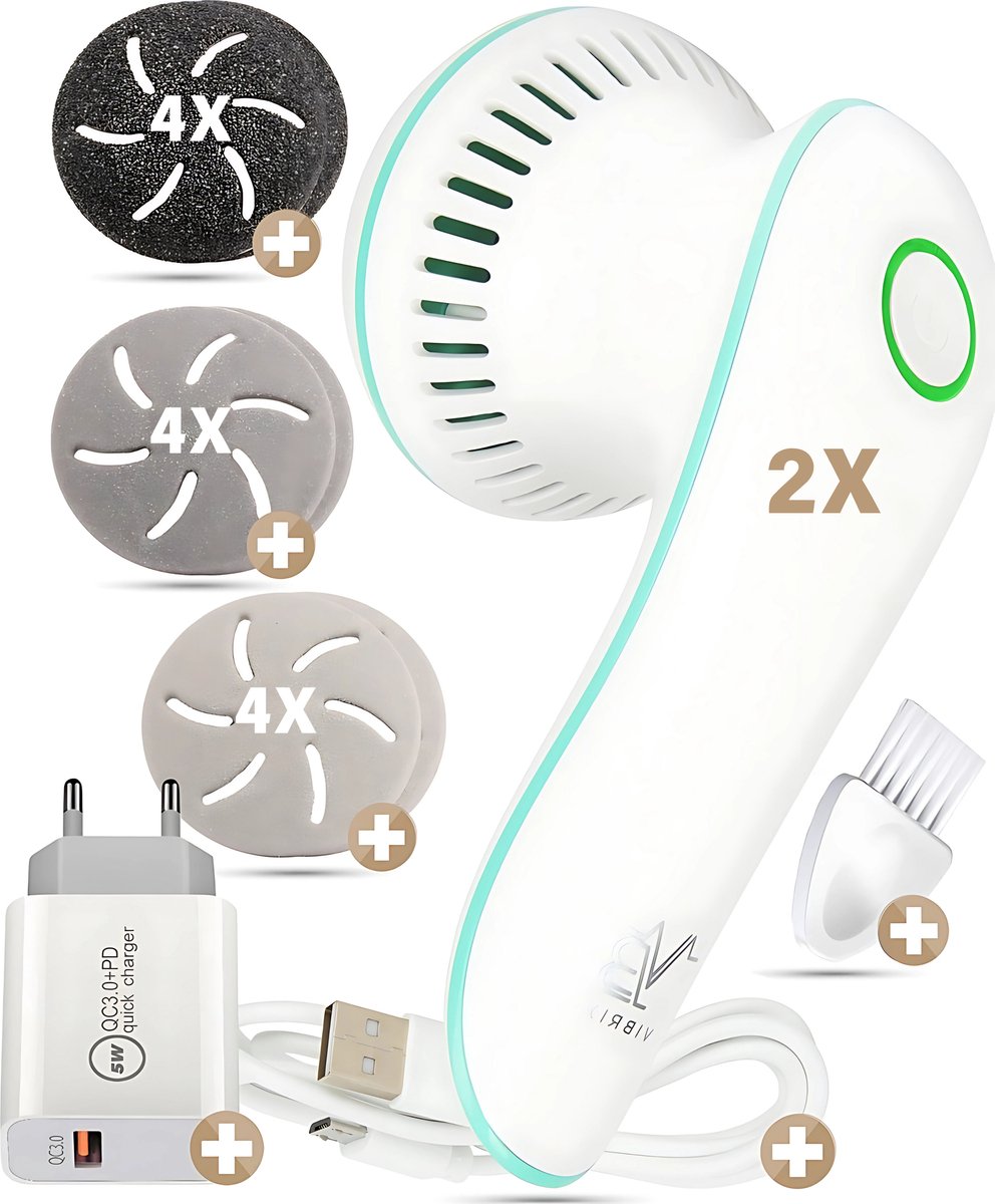 Goedkoopste 2x Vibrix® 3.0 4x vijlschijven set - Elektrische eelt verwijderaar met stofzuigsysteem - Krachtigste motor op de markt - USB oplaadbaar - Professionele eeltverwijderaar - Voetvijl