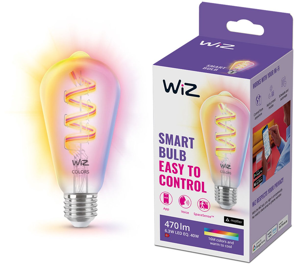WIZ Edison Filament E27 - Gekleurd En Wit Licht Slimme Ledlamp Transparant