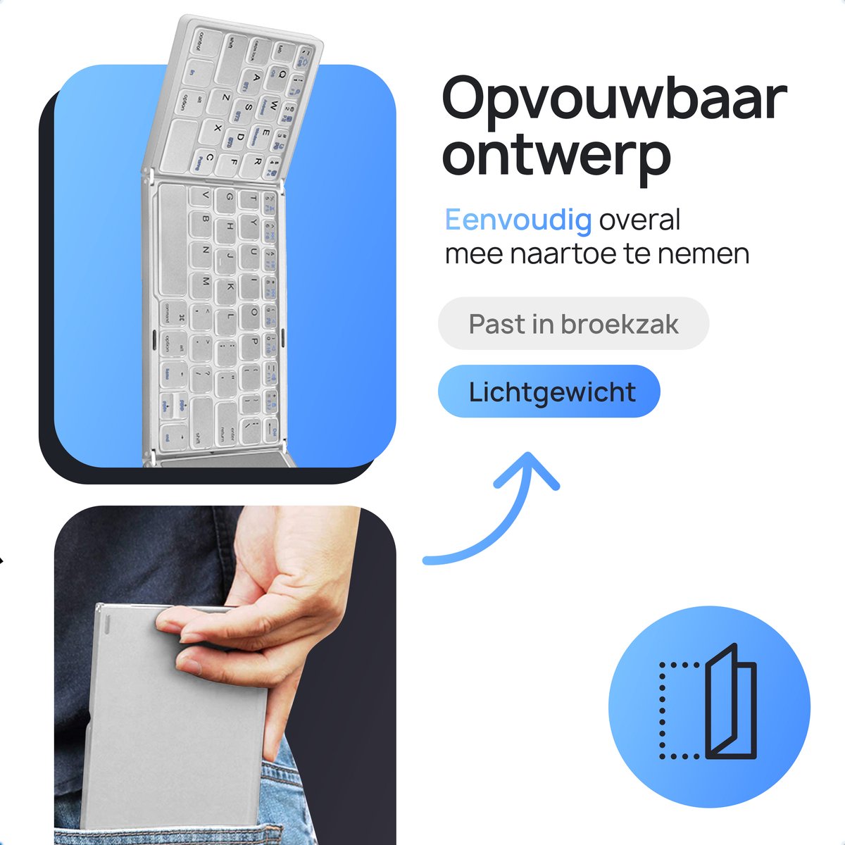 K&G® Opvouwbaar Toetsenbord - Groot Touchpad - Qwerty Toetsen - Oplaadbaar - Draadloos - Anti Slip Onderkant - Bluetooth - Foldable Keyboard - Licht Grijs thumbnail 5