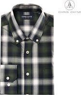Chris Cayne heren overhemd lange mouw - borstzak - XXL - valt klein - donkerblauw/groen/offwhite - geruit patroon - Katoen