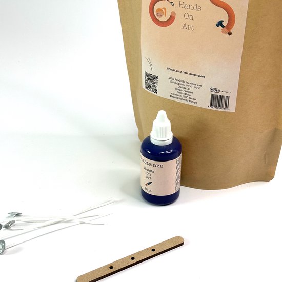 MGM Trading® - Hands On Art - Forfait de Basis pour la fabrication de bougies - Hobby - 1,25 kg de cire de bougie - 1 colorant de bougie bleu 50 ml - Set