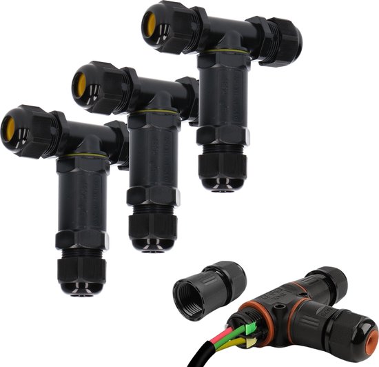 Connecteurs de câbles LED's Light Pro Connecteur en T - IP68 étanche - Pour 3 câbles de 4 à 14 mm - 3PACK
