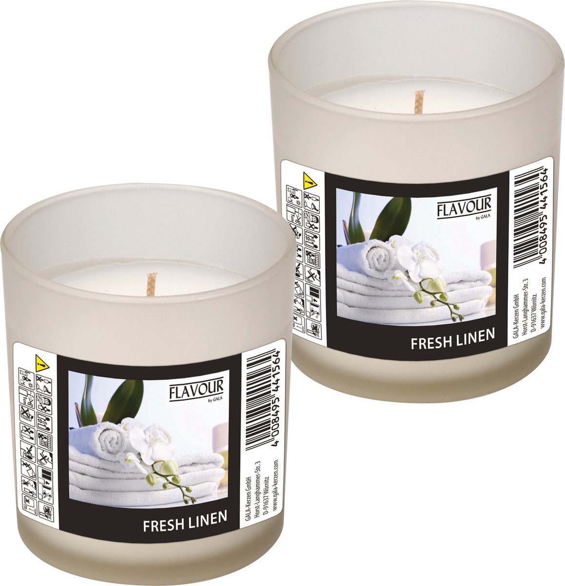 Conpax Candles geurkaars - 2x - fresh linnen geur - 8 branduren - in glas - aroma kaars Wit