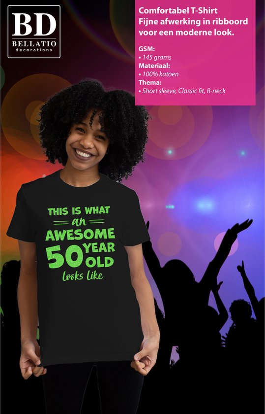 T-shirt Bellatio Decorations Fancy Dress femme - 50 ans - génial - noir - vert pailleté - Sarah XXL