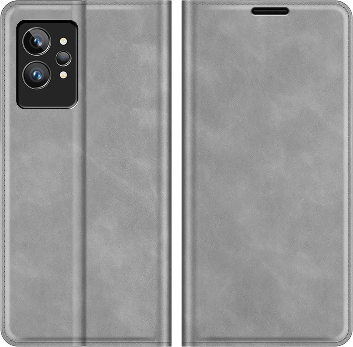 Cazy hoesje geschikt voor Realme GT2 Pro - Hoesje met Pasjeshouder - Luxe Book Case - Grijs