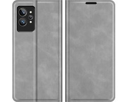 Cazy hoesje geschikt voor Realme GT2 Pro - Hoesje met Pasjeshouder - Luxe Book Case - Grijs