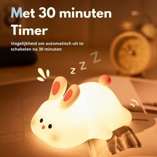 Kinder Nachtlampje Konijn - Nachtlampje Baby - Met aanraaksensor- Veilig voor kinderen - USB Oplaadbaar - Dimbaar - LED - Slaap Maatjes van Lobert. — afbeelding 5
