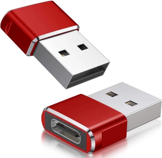 Set van 2 - USB C naar USB Adapter - USB-C naar USB convertor - opzetstuk - office - USB 3.1 to USB C HUB - pc - laptop - USB C naar USB A female - telefoon - adapter - Rood