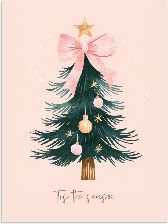 Poster 30x40 cm - Christmas Season - Kerst - Kerstboom - Roze - Posters - Kamer decoratie - Wanddecoratie woonkamer - Kerstdecoratie voor binnen - Kerstversiering - Kerstmis versiering in huis - Christmas tree decorations