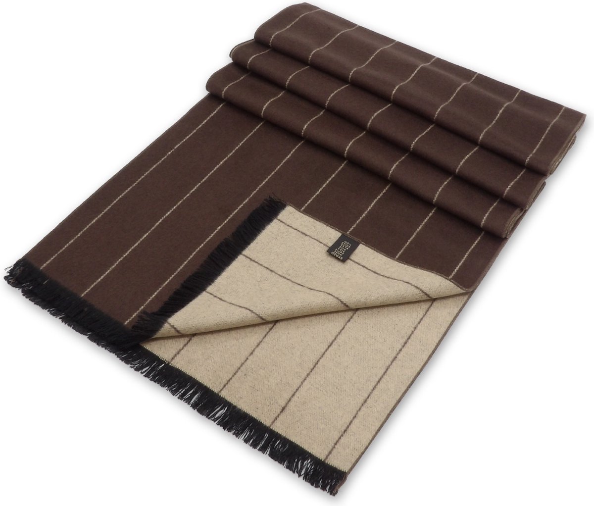 Zijden Comfort Sjaal Helsinki Stripe Walnoot - Geborstelde Zijde - 180 x 30 cm - Streep Patroon - 100% Zijde