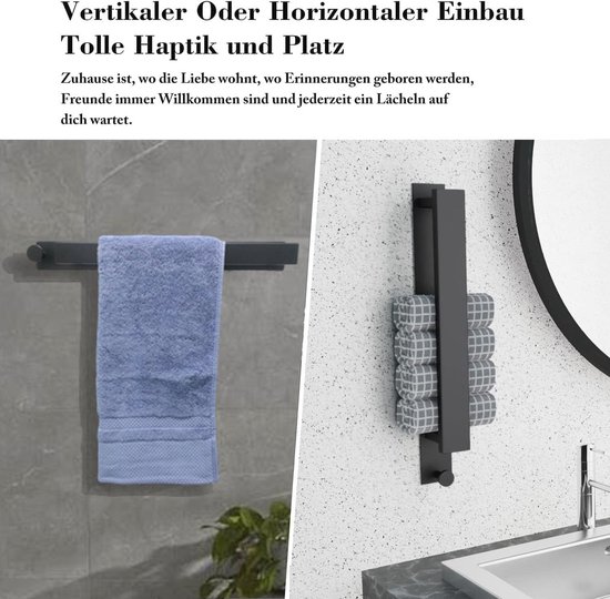 Zelfklevende Handdoekhouder - Roestvrij Staal - 400mm x 45mm - Zwart - Set van 2 van YIXUERUI — afbeelding 5