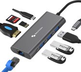 Siltcon® 8 in 1 USB C Hub – Docking Station Laptop - USB Splitter - USB C Naar HDMI – USB 3.0*3 - HDMI 4K 30Hz - RJ45 Gigabit - SD/TF - Universeel - Premium Kwaliteit - Spacegrey