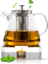 Bol.com Deleca Glazen Theepot Set Clarity - Met RVS Filter en Theelicht Warmhouder - Voor Losse Thee / Theebloemen - Borosilicaa... aanbieding