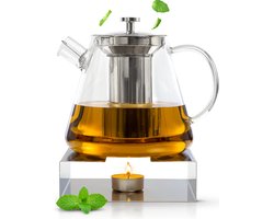 Deleca Glazen Theepot Set Clarity - Met RVS Filter en Theelicht Warmhouder - Voor Losse Thee / Theebloemen - Kerst Cadeau - Borosilicaat Glas / 1.5L Deleca Glazen Theepot Set Clarity - Met RVS Filter en Theelicht Warmhouder - Voor Losse Thee / Theebloemen - Kerst Cadeau - Borosilicaat Glas / 1.5L